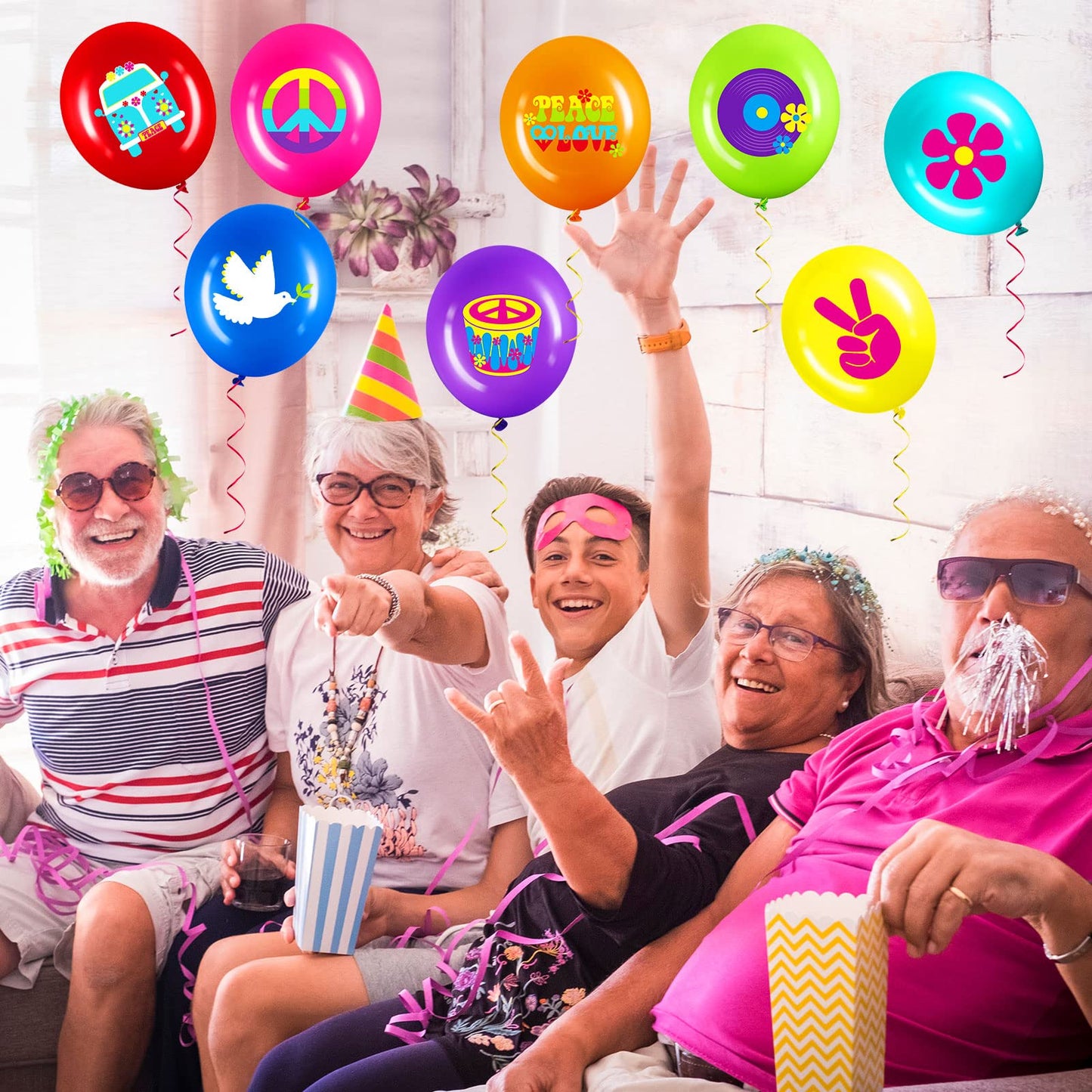 Aoriher 40 Pack 60's Hippie Balloons Party Decorations, 12 Inch Retro