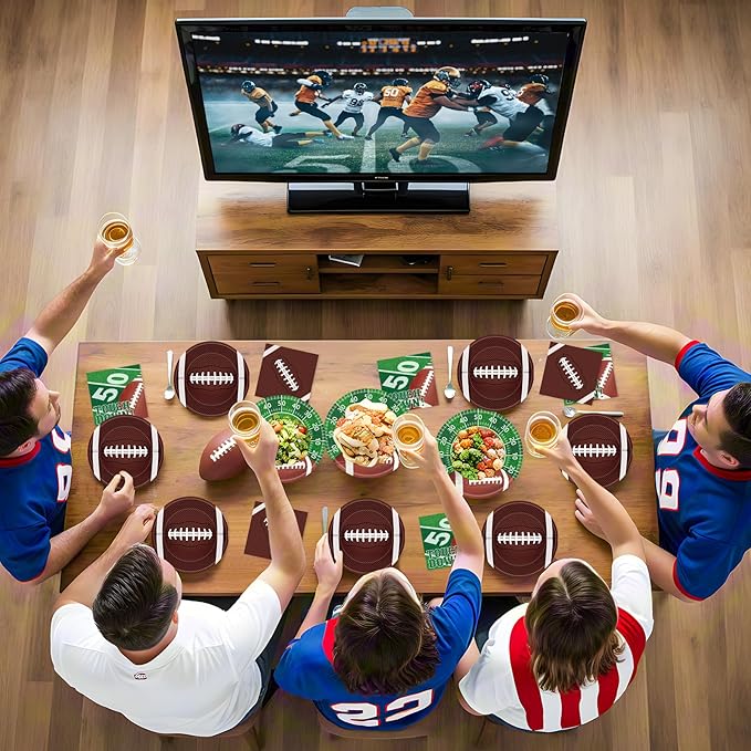 96 Pcs Football Party Supplies Kit Football Plates and Napkins Sets