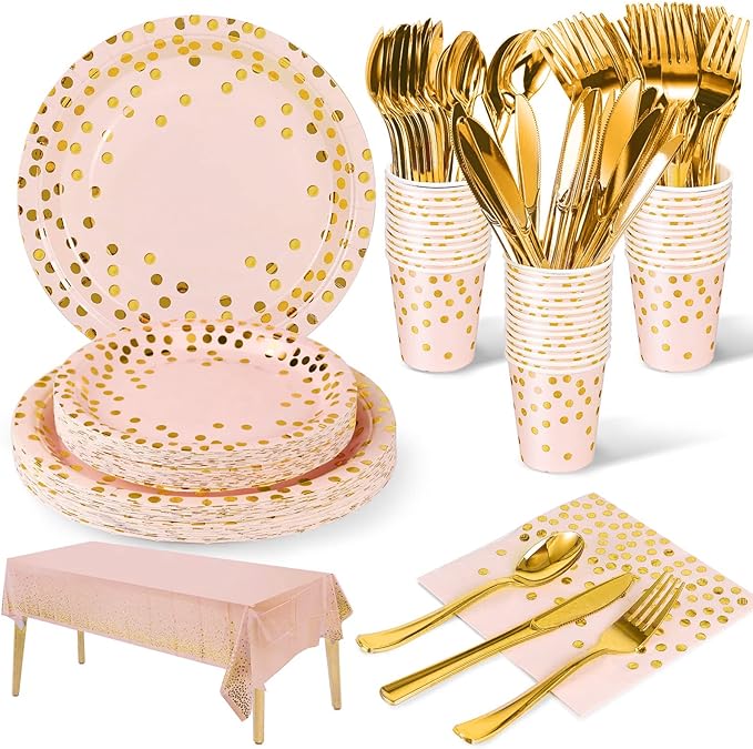 141 Pieces Pink Gold Party Supplies Party Dinnerware Sets Include