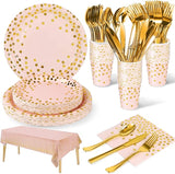 141 Pieces Pink Gold Party Supplies Party Dinnerware Sets Include