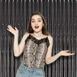 Voircoloria 2 Pack Black Foil Fringe Backdrop Curtains, Tinsel