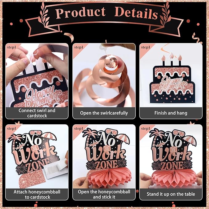 22Pcs Rose Gold Retirement Party Decorations for Women Happy