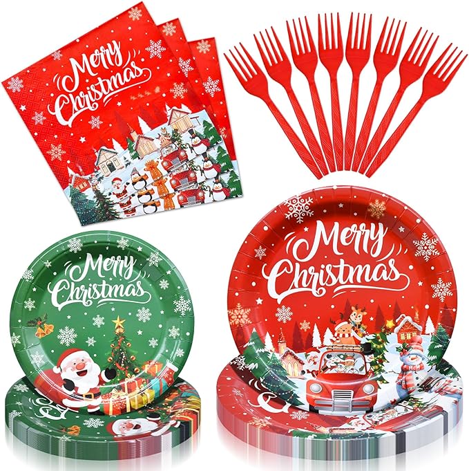 100 Pcs Christmas Tableware Party Supplies Disposable Merry