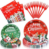 100 Pcs Christmas Tableware Party Supplies Disposable Merry