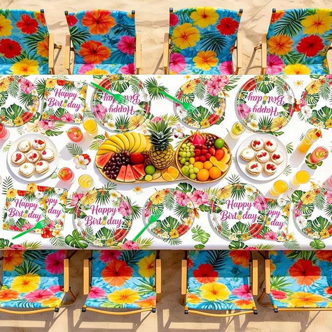 Hawaiian Birthday Party Decorations 99Pcs Aloha Party Plates Serve