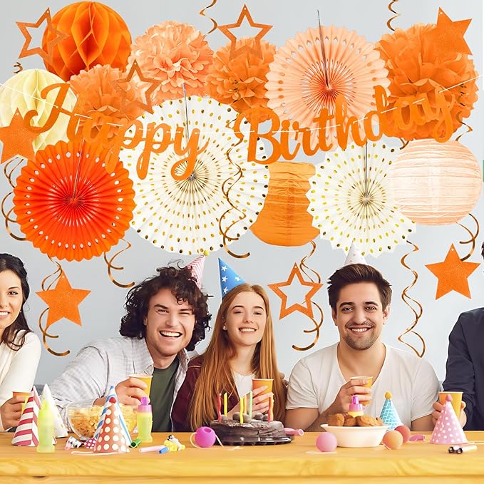 Orange Birthday Party-Decorations - 29pcs Orange Beige FAL Boho Party