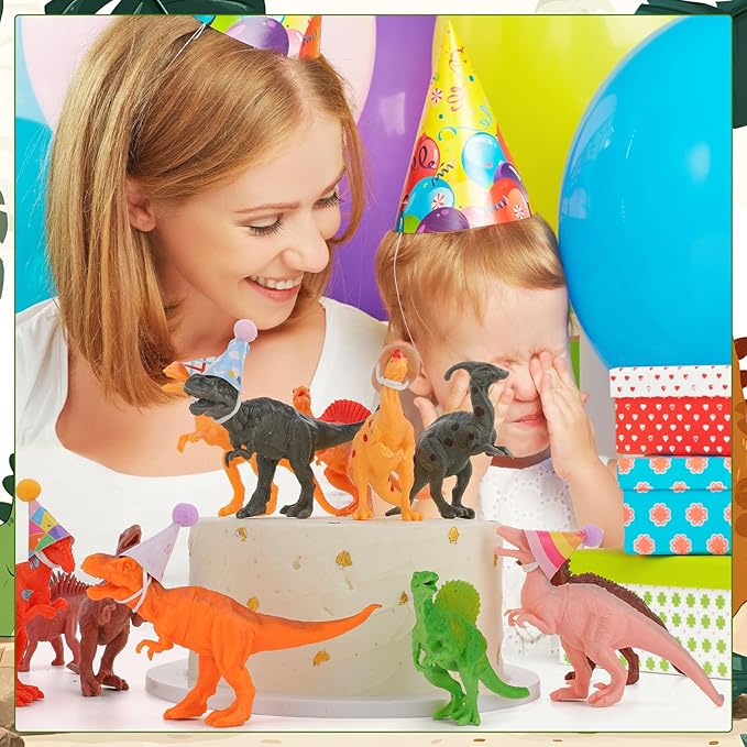 27 Pcs Dinosaur Birthday Cake Topper Mini Birthday Hat Animal Figure