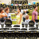 184pcs Happy Retirement Party Supplies Black Gold Happy Retirement