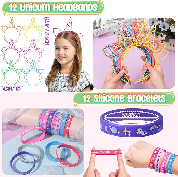 146Pcs Unicorn Party Favors Birthday Supplies Girls Headband Bag