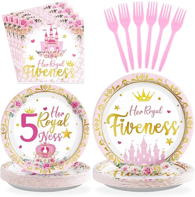 96Pcs Princess Birthday Decorations Pink Princess 5th Birthday Party