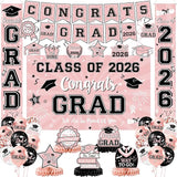 Pink Graduation Decorations 2026 Congrats Grad Banner & Backdrop