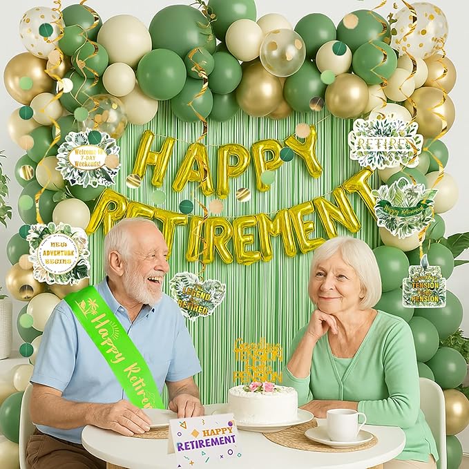 Sage Green & Gold Retirement Decorations Happy Retirement Banner