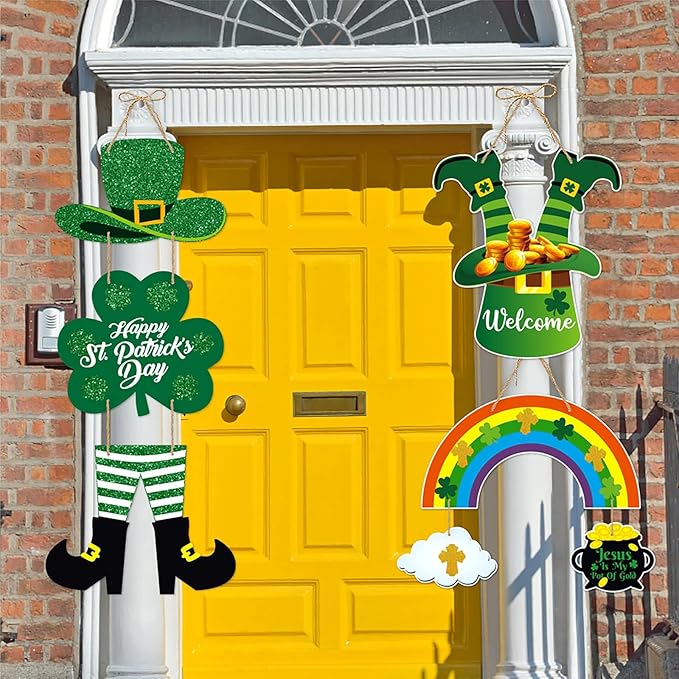 St Patricks Day Decorations Front Door Hanger Decor 5pcs Green Saint