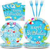 96 Pieces Pool Birthday Party Tableware Set for Summer Beach Table
