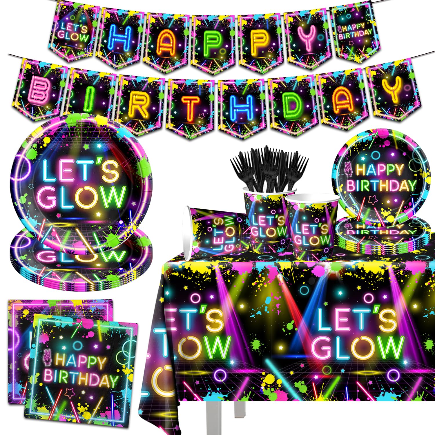 Neon Party Supplies,142Pcs Let Glow Party Decorations Including