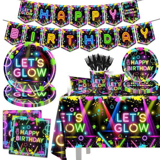 Neon Party Supplies,142Pcs Let Glow Party Decorations Including