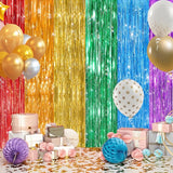 2Pack Rainbow Foil Fringe Curtains Backdrop Decorations, Rainbow