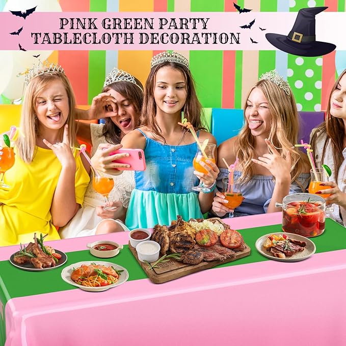 Oudain 3 Pcs Witch Princess Theme Party Pink & Green Party Tablecloth