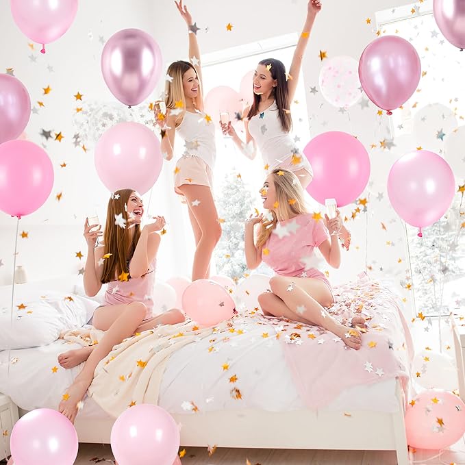 Pink Balloons Set, 60 Packs 12 Inch Metallic Chrome Pink Pearl