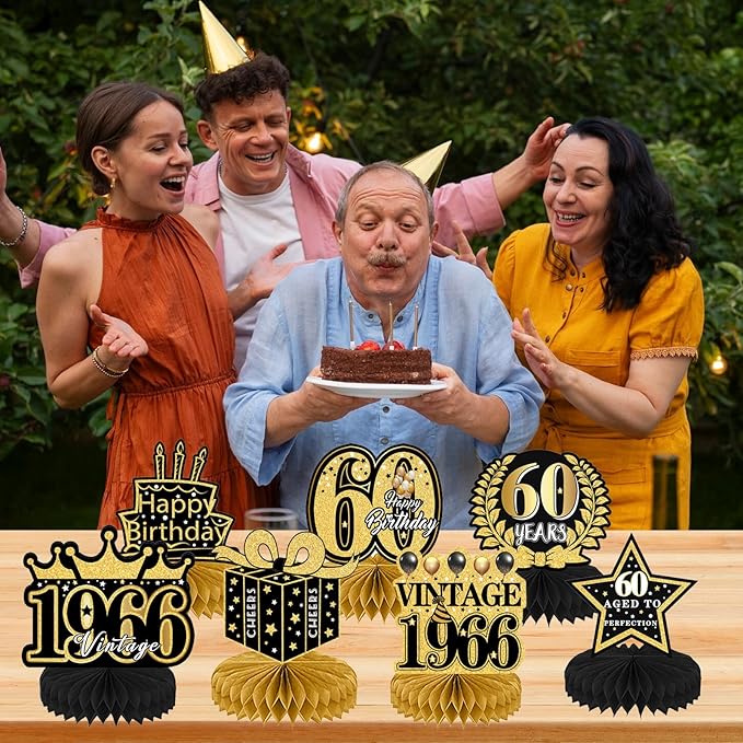9Pcs 60th Birthday Party Decorations - 60th Birthday Decor Men Women