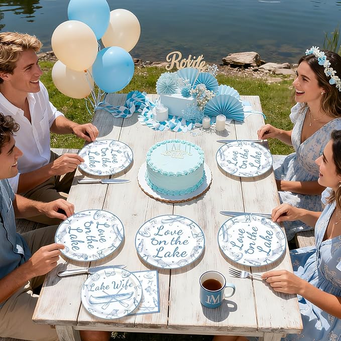 96Pcs Happy Engagement Party Decorations ﻿Dusty Blue Wedding Decor