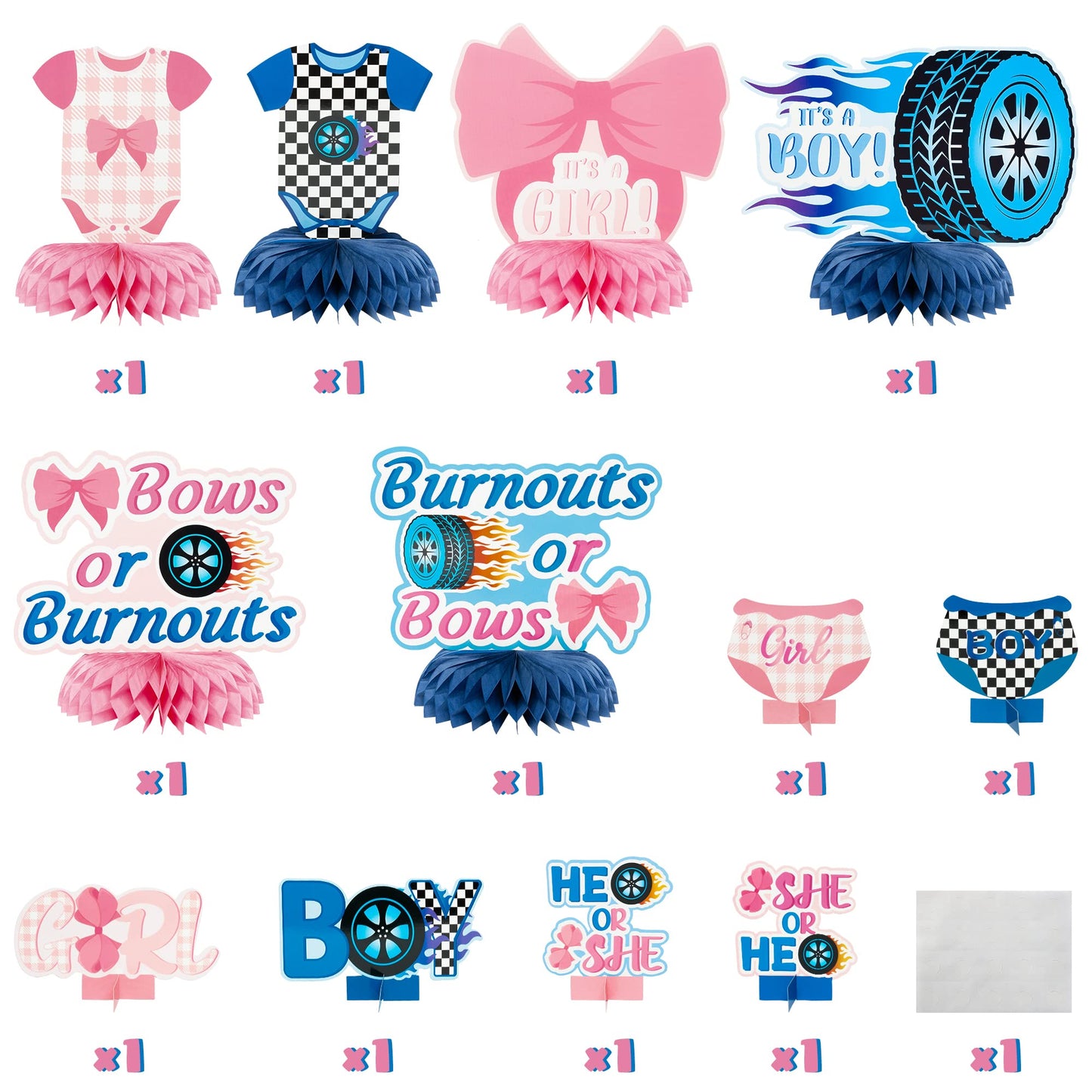 G1ngtar 12Pcs Burnouts or Bows Gender Reveal Party Honeycomb