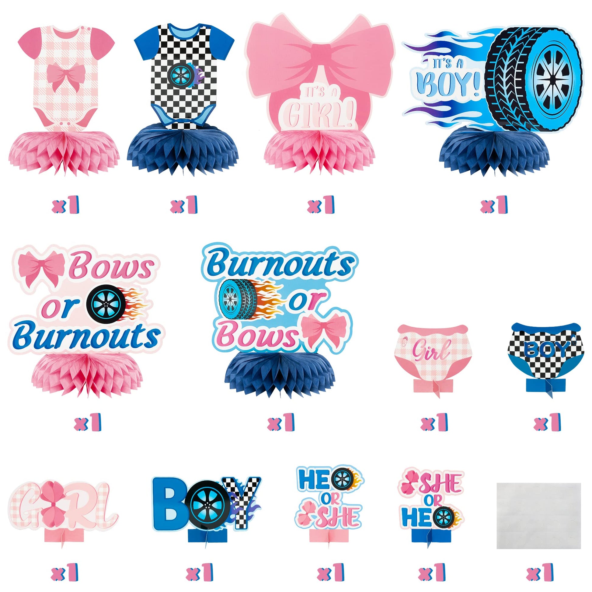 G1ngtar 12Pcs Burnouts or Bows Gender Reveal Party Honeycomb