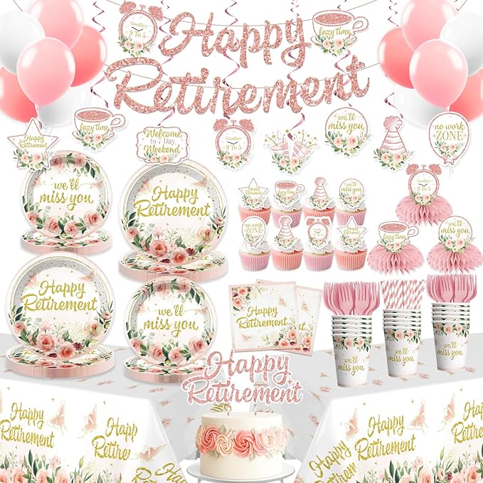 171pcs Floral Retirement Decorations for Women Tableware Set 20
