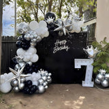 Black Silver Balloon Arch Kit 138Pcs Black White Metallic Silver