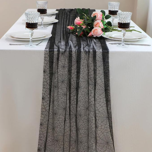 Snowkingdom Halloween Table Runner, 10 FT Black Spider Web Runners