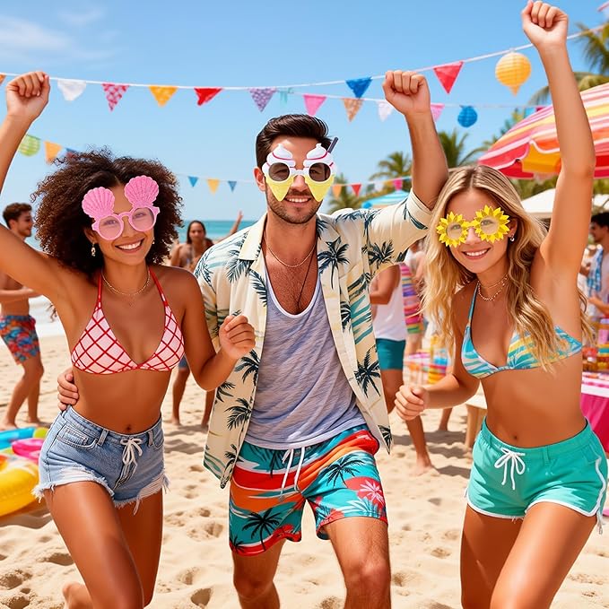 12 Pcs Hawaiian Luau Party Sunglasses Summer Pool Party Decorations