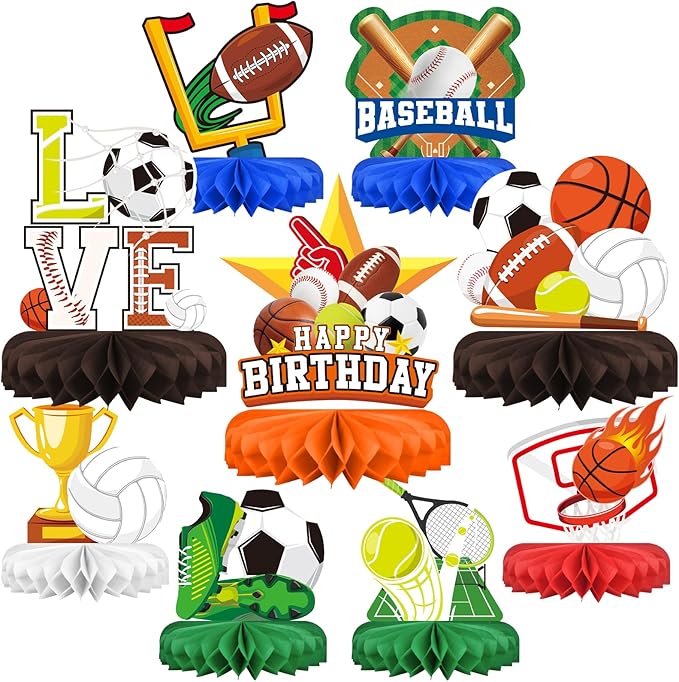 Sports Themed Party Decorations Kit Honeycomb Centerpiece for Sports