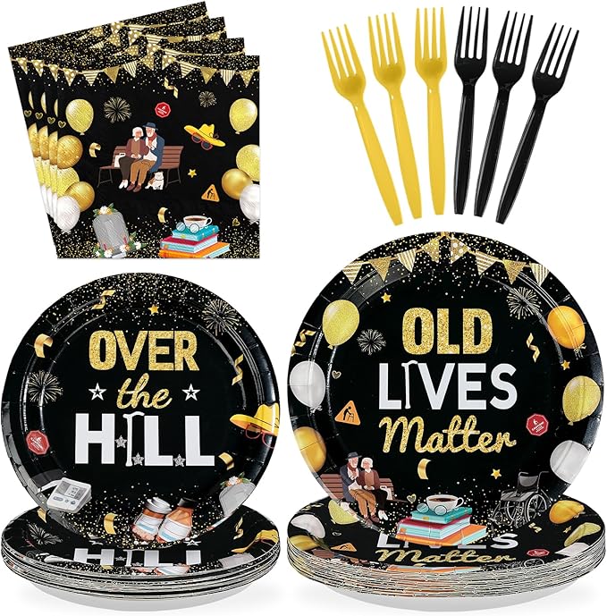 96Pcs Old Lives Matter Decoration Over The Hill Birthday Plates and