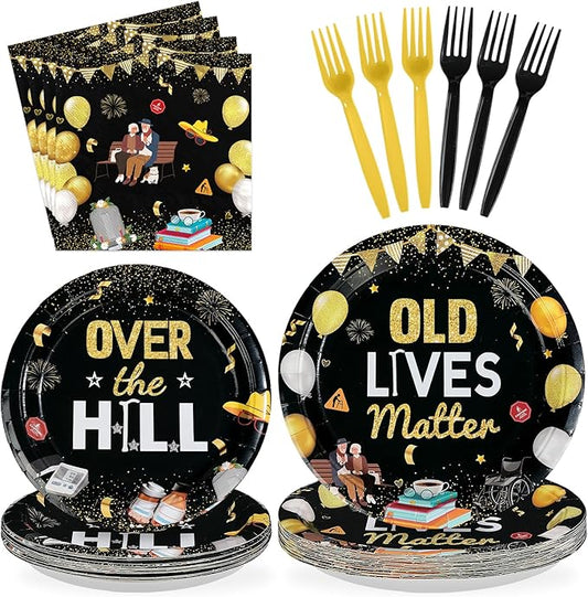 96Pcs Old Lives Matter Decoration Over The Hill Birthday Plates and