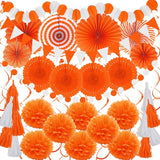 ZERODECO Party Decorations, 41 Pcs Orange Papar Fans Pompoms Garlands