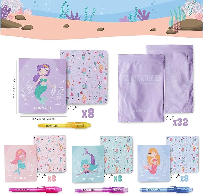 Invisible Ink Pen and Notebook Pack of 32 Mermaid Party Favors for