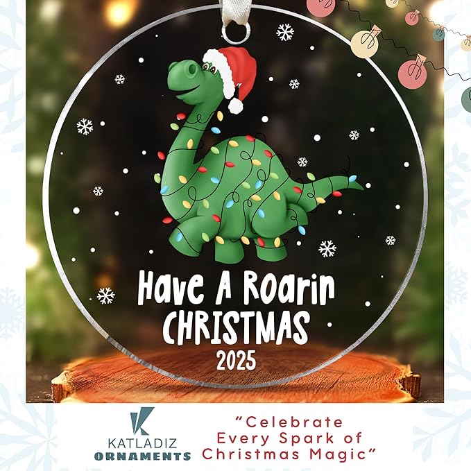 KATLADIZ Dinosaur Ornaments for Christmas Tree - Dinosaur Christmas