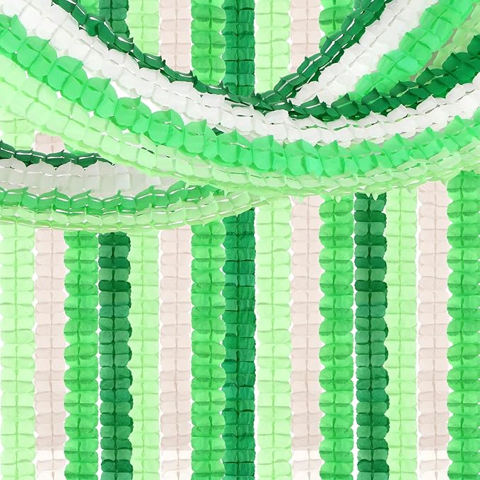 Green-White Party Decorations Streamers Garland - 157Ft Four-Leaf