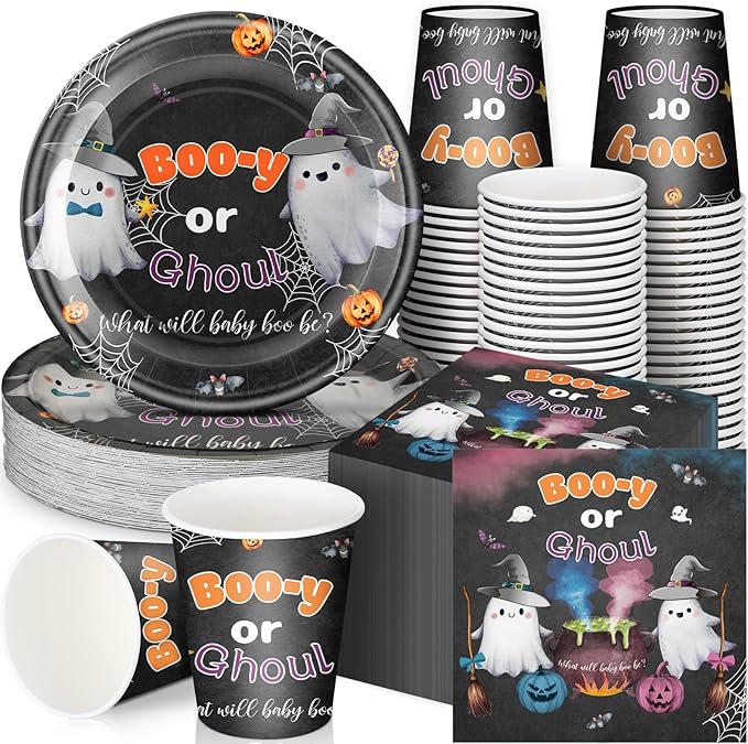 200 Pcs Halloween Baby Shower Paper Plates Cups Napkins Party