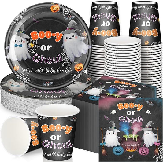 200 Pcs Halloween Baby Shower Paper Plates Cups Napkins Party