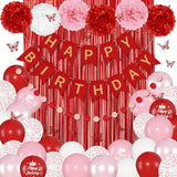 Red Birthday Decorations for Women Girls, Pearl Pink White Confetti