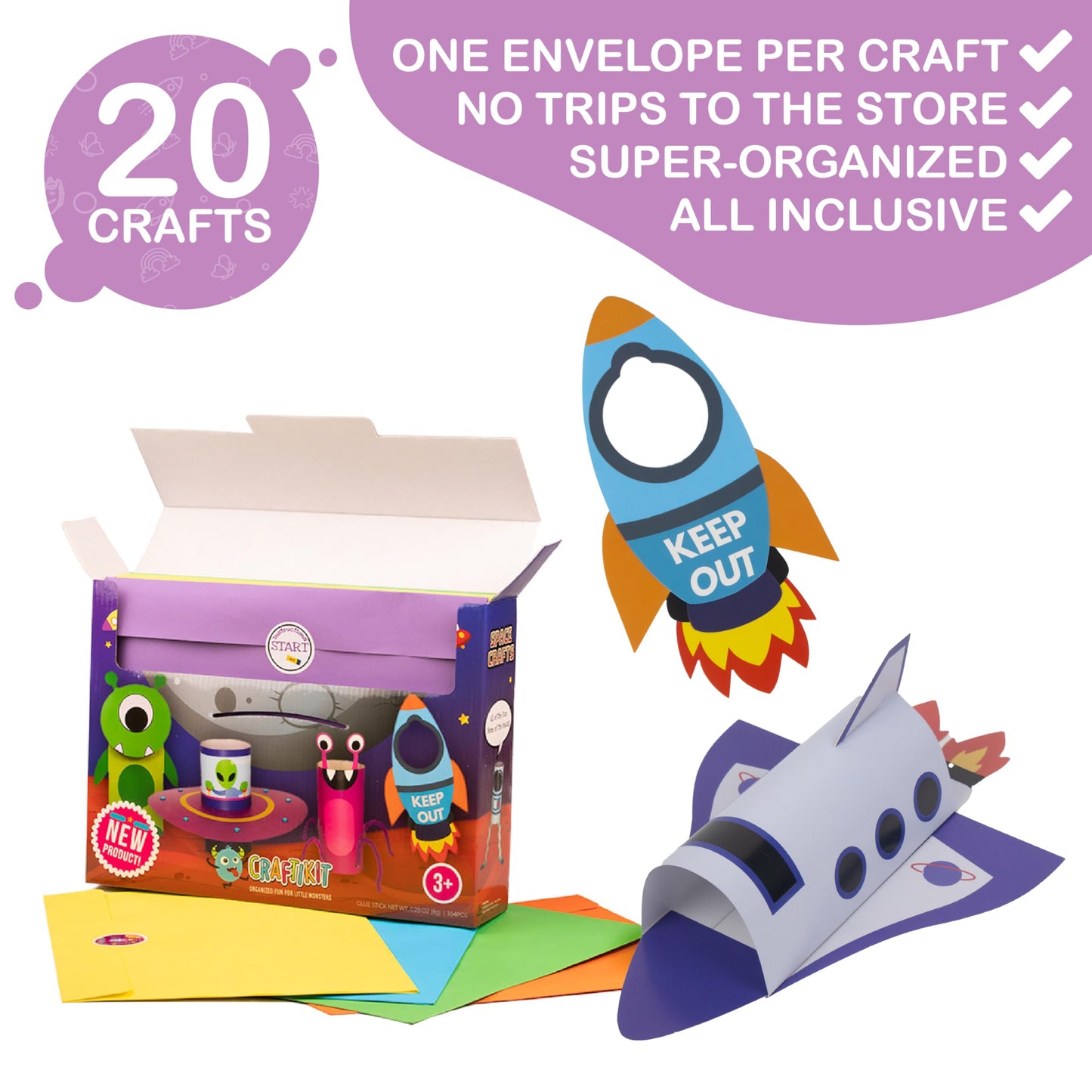 Craftikit® 20 Space Arts & Crafts for Kids - All-Inclusive Fun Toddler