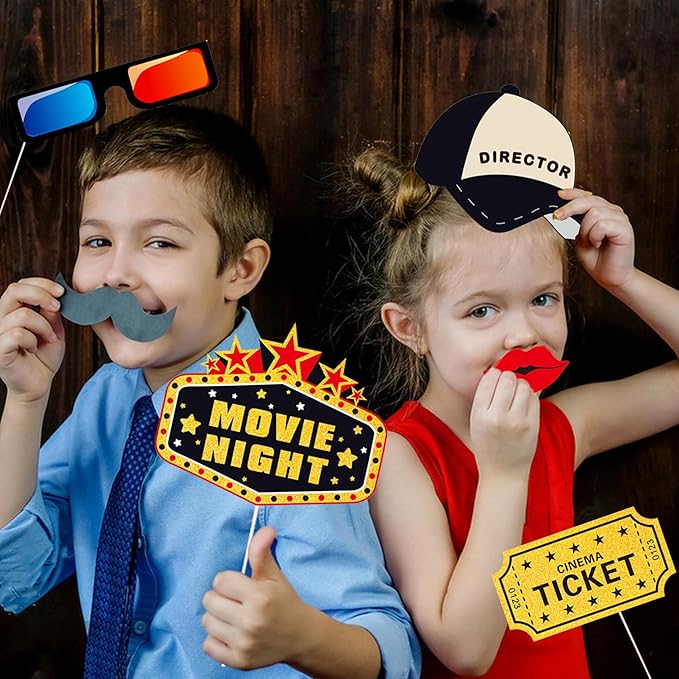 34pcs Hollywood Themed Movie Night Party Photo Booth Props Hollywood