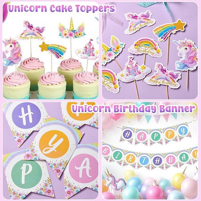142Pcs Pastel Unicorn Party Decorations Birthday Supplies for Girls