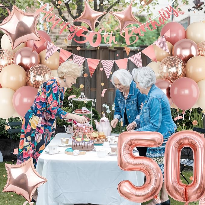 50th Birthday Decorations for Women Retro Pink Beige Number 50