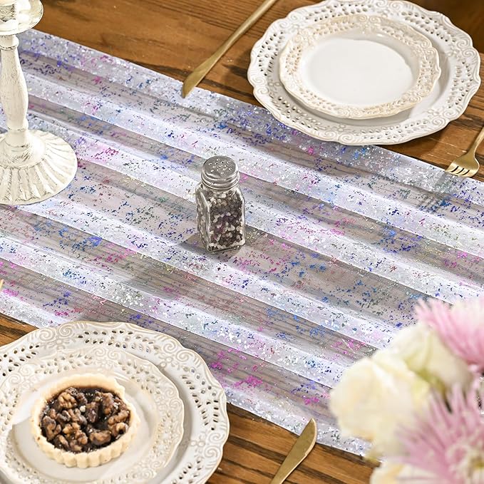 Artoid Mode 3PCS Colorful Gold Gauze Table Runner 120 Inch 10FT,