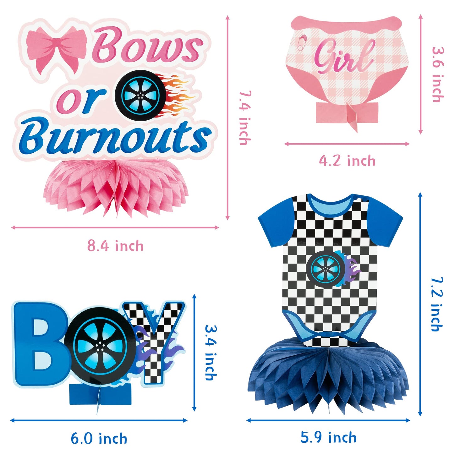 G1ngtar 12Pcs Burnouts or Bows Gender Reveal Party Honeycomb