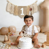 Boho Nude 1st Birthday Highchair Wood Bead Tassel Garland Conical
