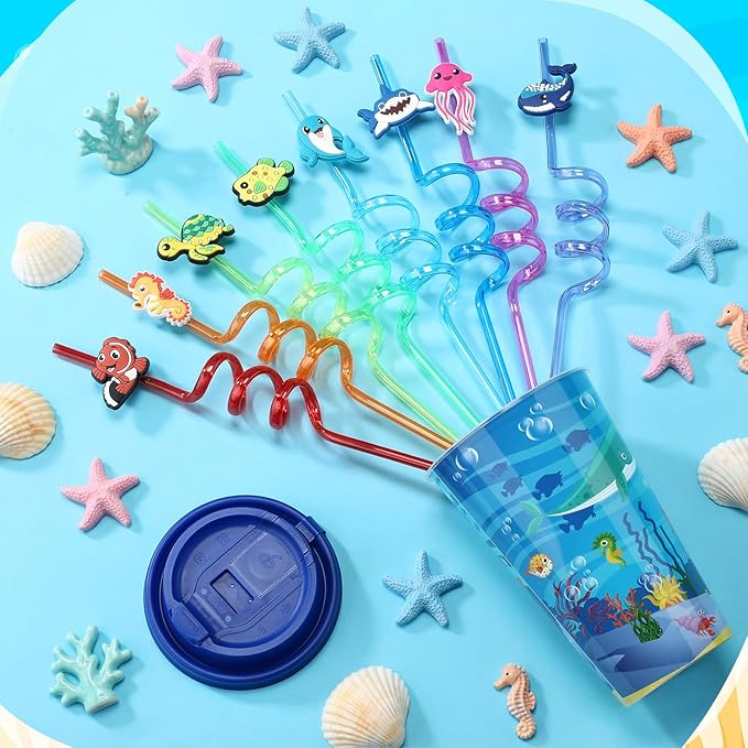 16 Sets Under the Sea Ocean Party Favors Goodie Cups with Lids and