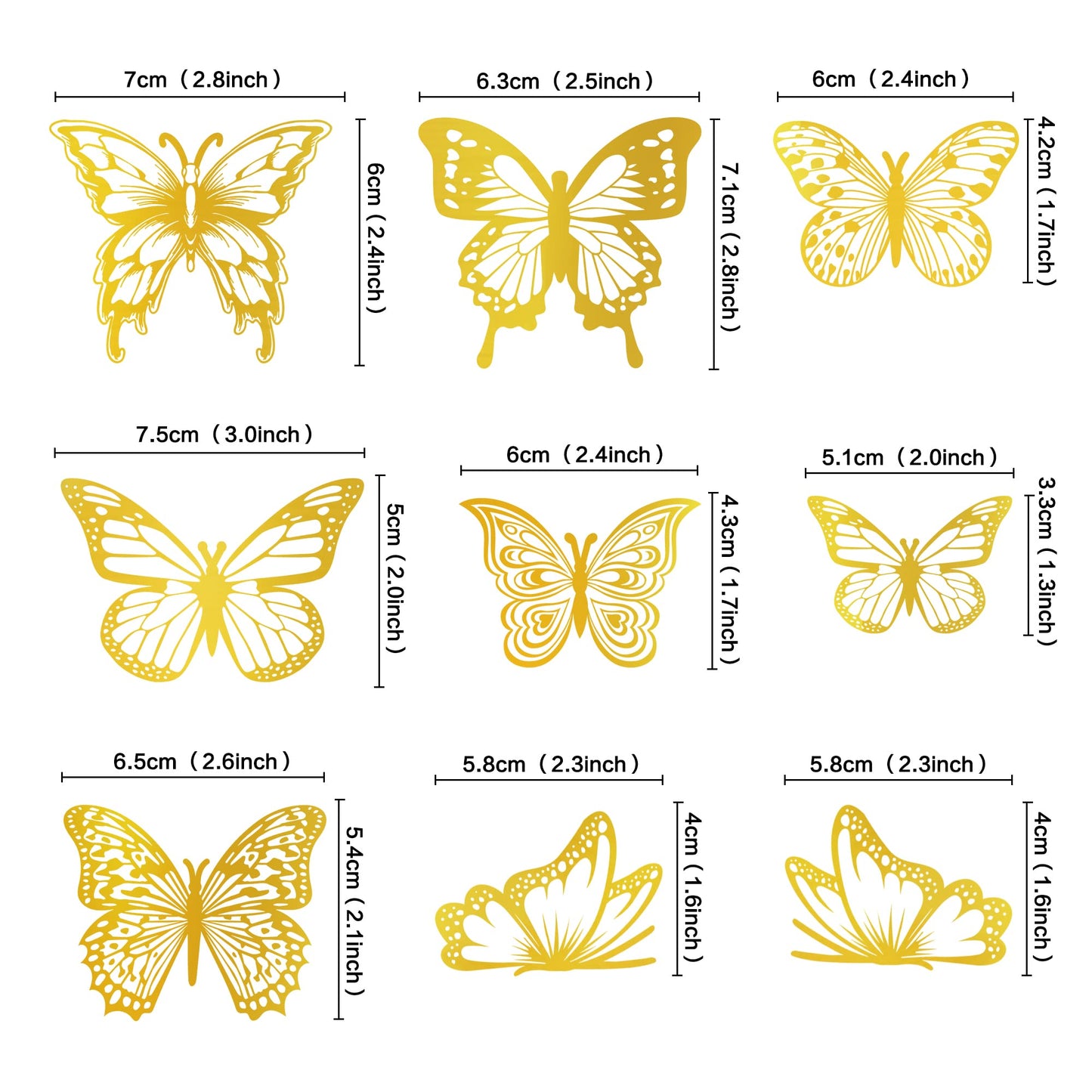 Ercadio 3d 36 Pack Butterfly Cake Toppers Gold and Laser Silver Pvc